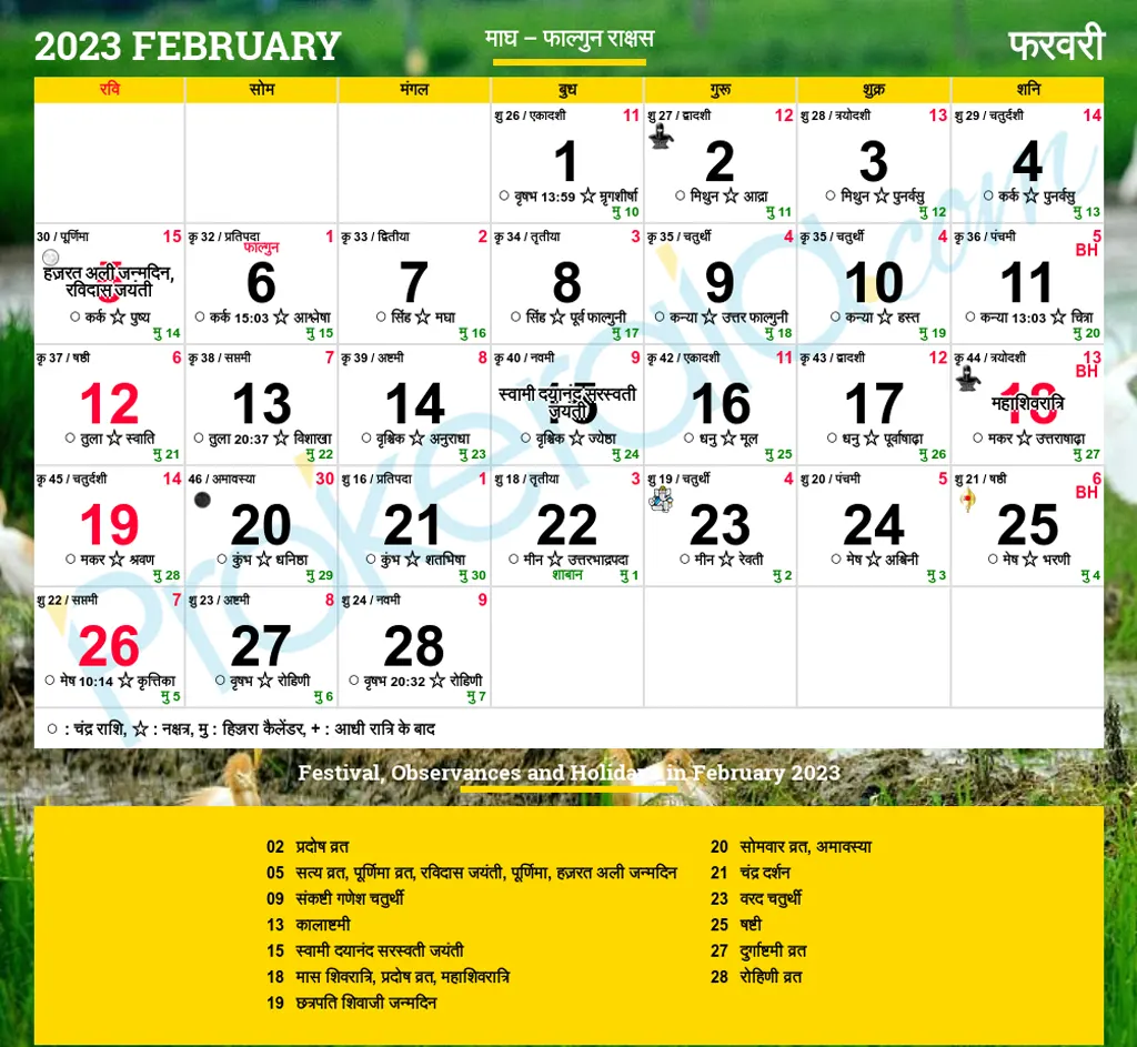 Hindu Calendar 2023 with Tithi in Hindi PDF